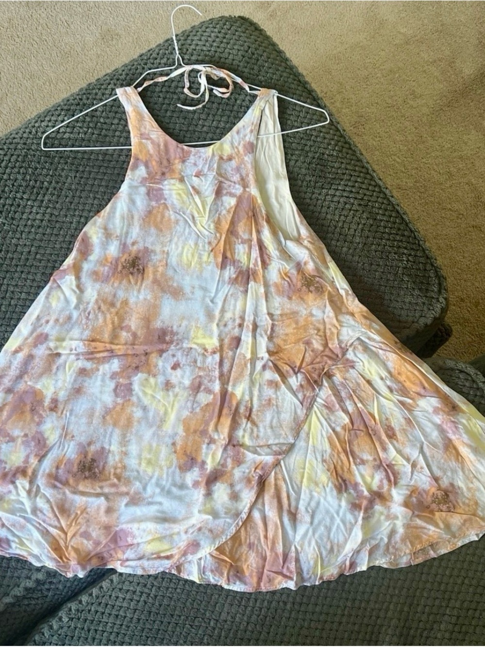 Silence + Noise Tie-Dye Sundress — White, Peach & Yellow